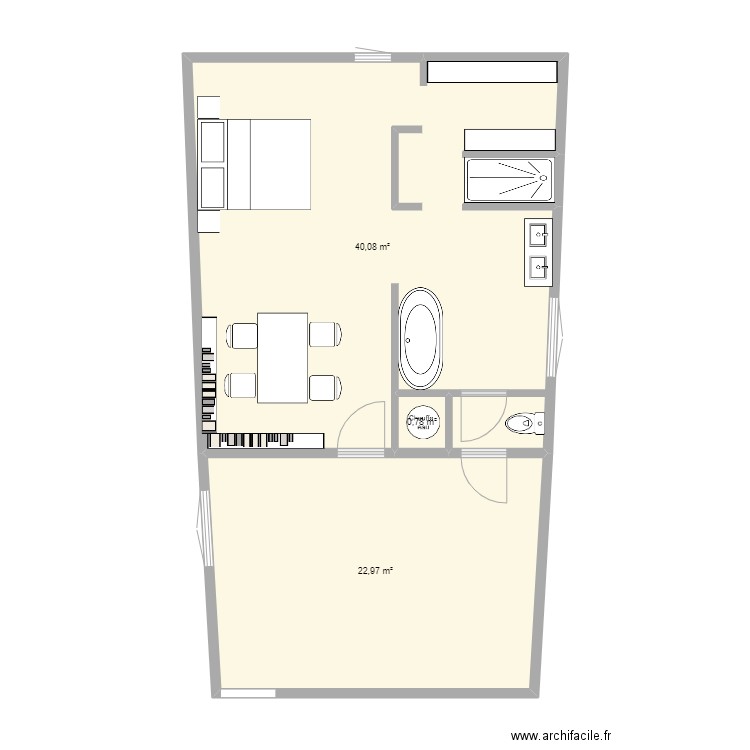 1er étage chambre. Plan de 3 pièces et 64 m2