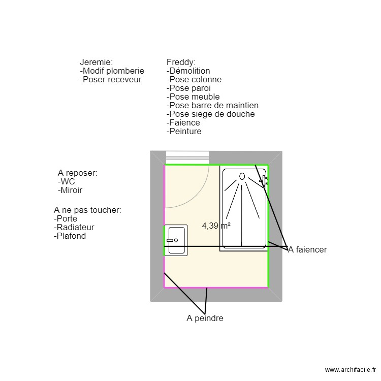 Gueguen1. Plan de 1 pièce et 4 m2