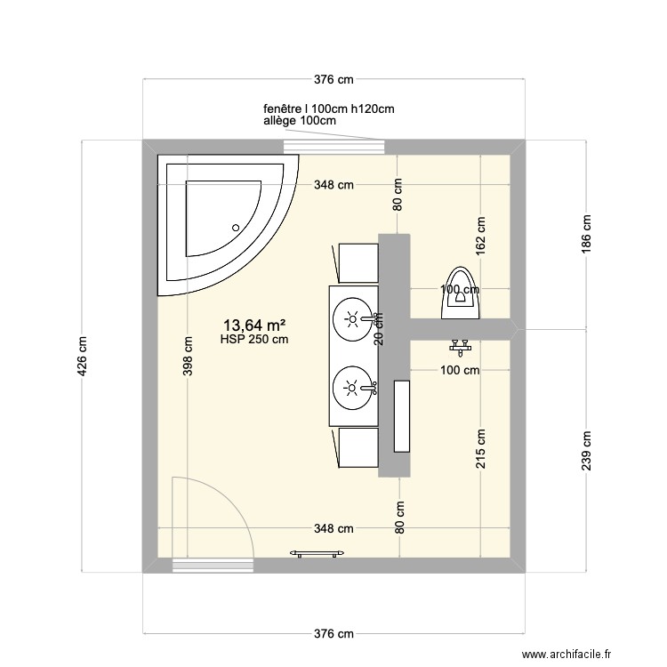 PLAN SALE DE BAIN 1. Plan de 1 pièce et 14 m2