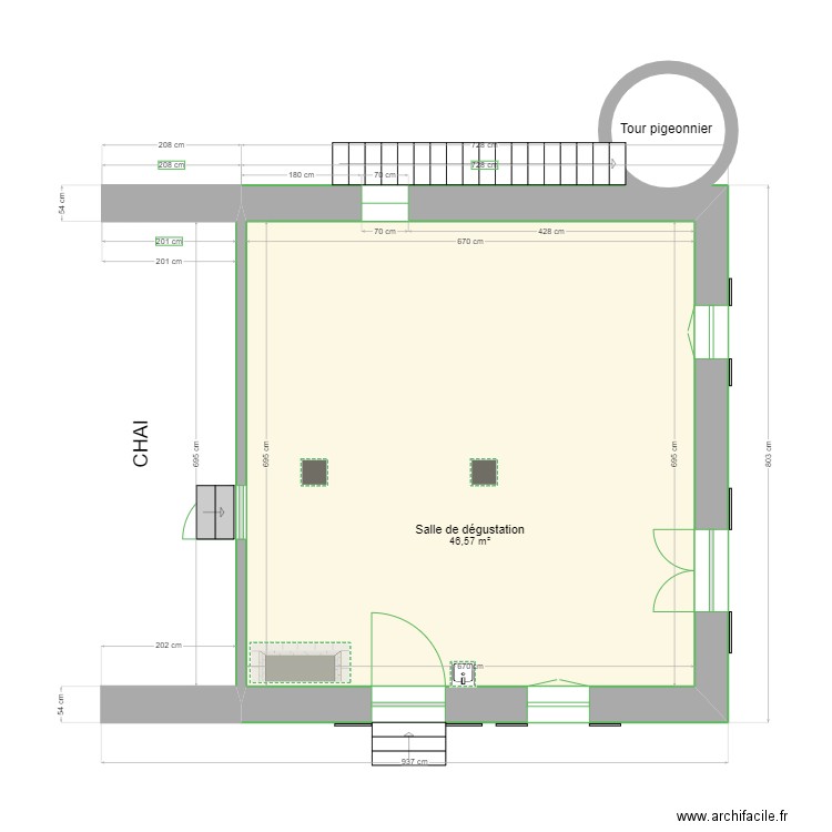 Gite rural dans chai. Plan de 1 pièce et 47 m2