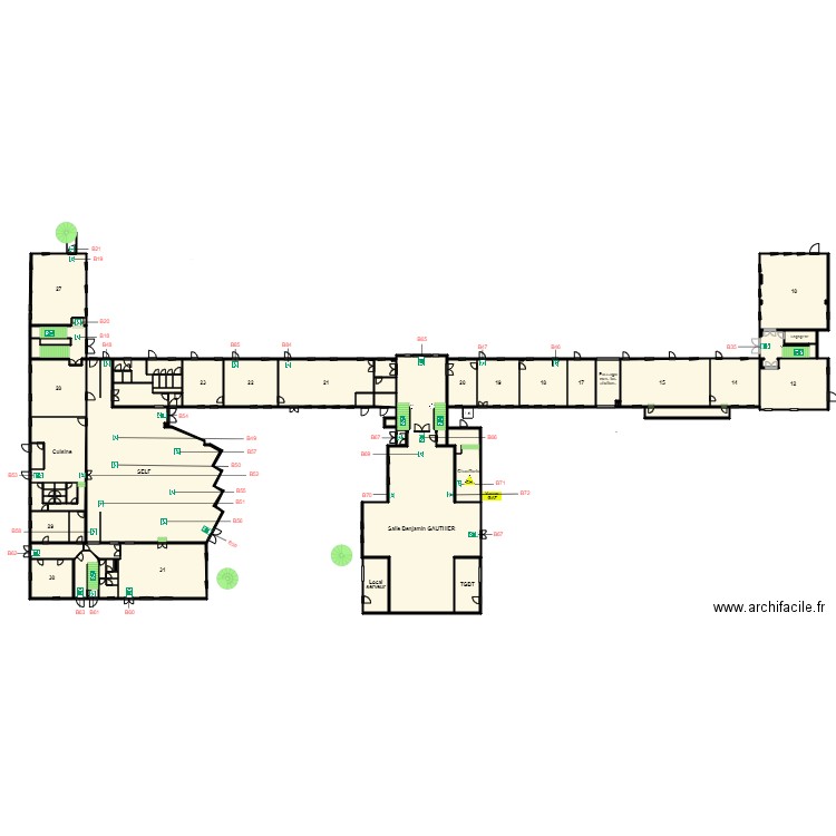 Plan RDC BAES. Plan de 71 pièces et 1750 m2