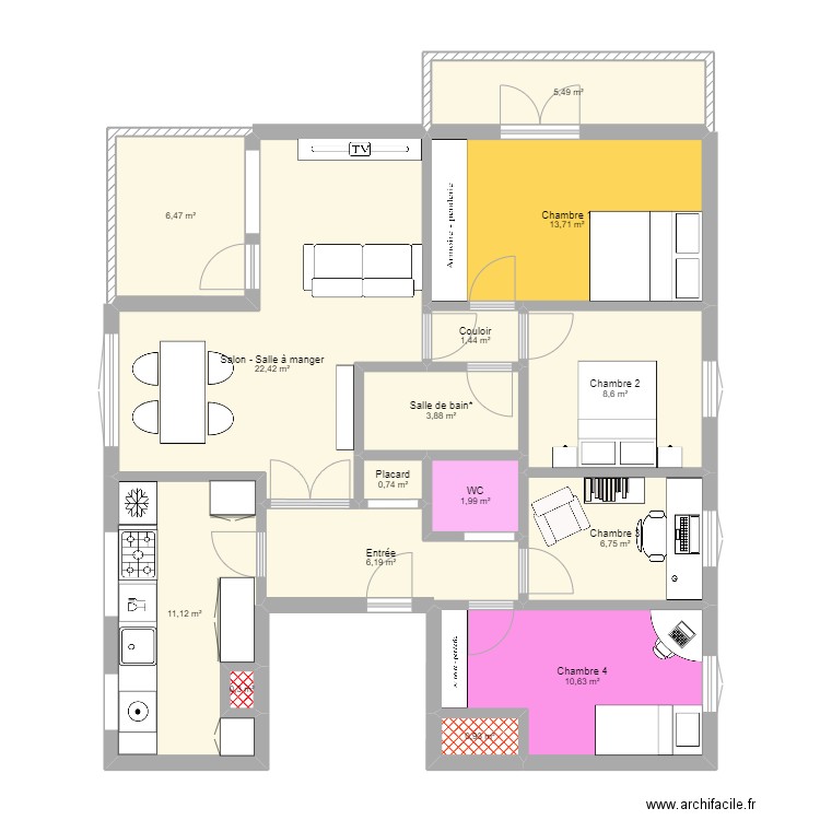 Apart Alameda. Plan de 15 pièces et 101 m2