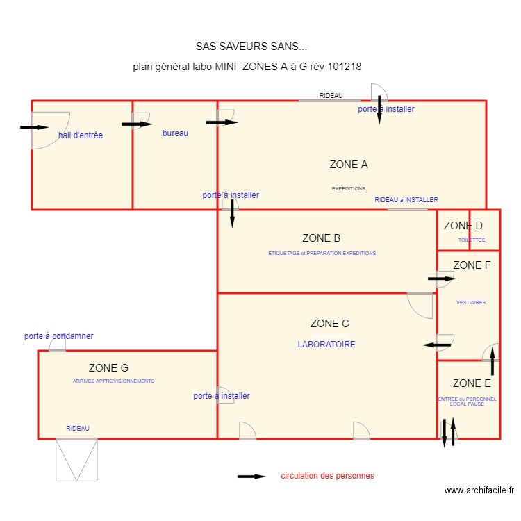 plan general labo MIN Zones A à G rév 101218 circulation personnes. Plan de 0 pièce et 0 m2