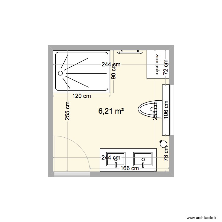 Sdb perso2. Plan de 1 pièce et 6 m2