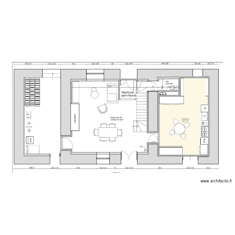 Pivette - RDC - Oct 2023. Plan de 1 pièce et 22 m2