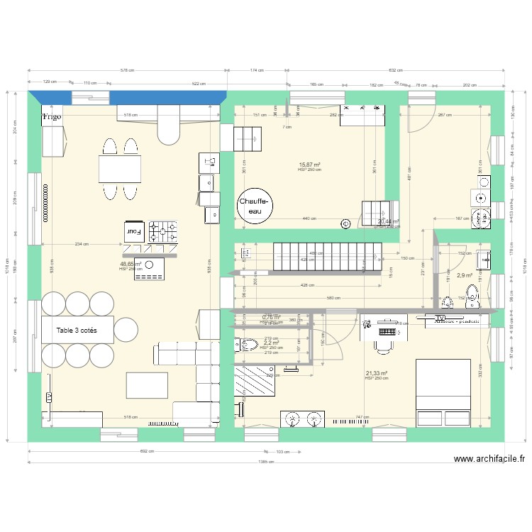 Caro plan RdC aménagement du 14 janvier 2022. Plan de 7 pièces et 112 m2