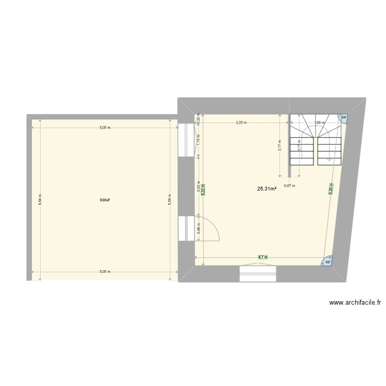 Saint Aubin Rdc jardin projection . Plan de 2 pièces et 54 m2
