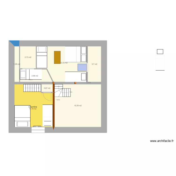 chambre mezzanine V49 du 17 mai . Plan de 