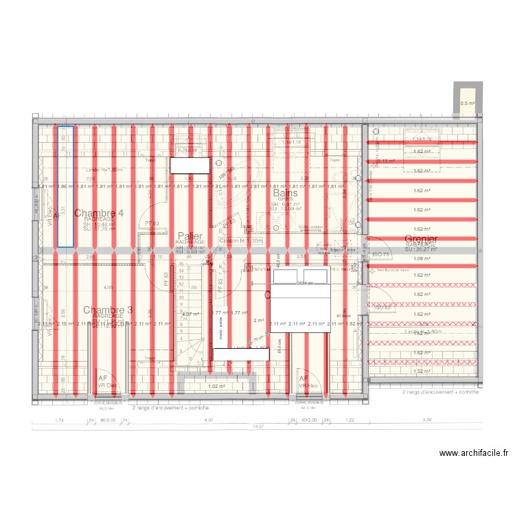 Plan poutrelles hourdis plancher Etage. Plan de 0 pièce et 0 m2