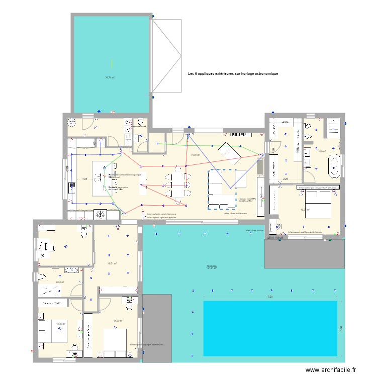 electricite. Plan de 14 pièces et 339 m2