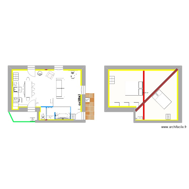 Pandora_isolation. Plan de 1 pièce et 41 m2