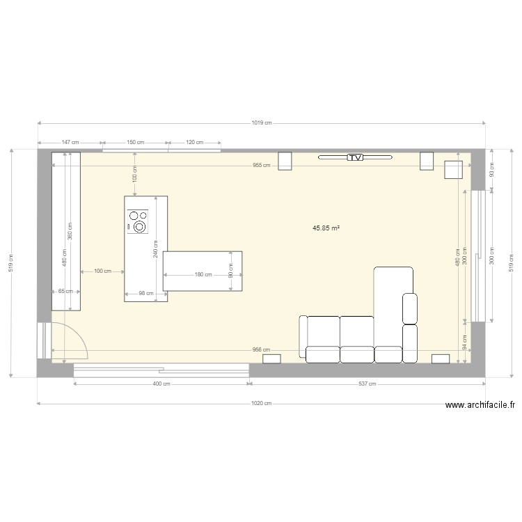 pièce de vie abandonnée. Plan de 0 pièce et 0 m2