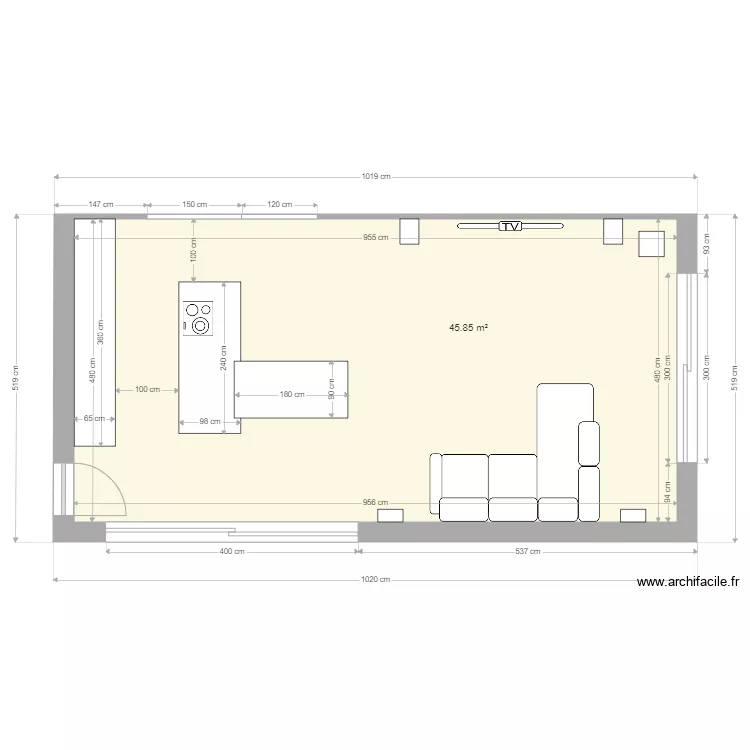 pi&egrave;ce de vie abandonn&eacute;e. Plan de 