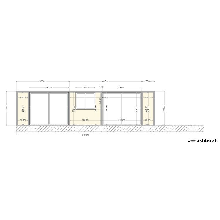 Facade Véranda avec fenêtre. Plan de 4 pièces et 16 m2