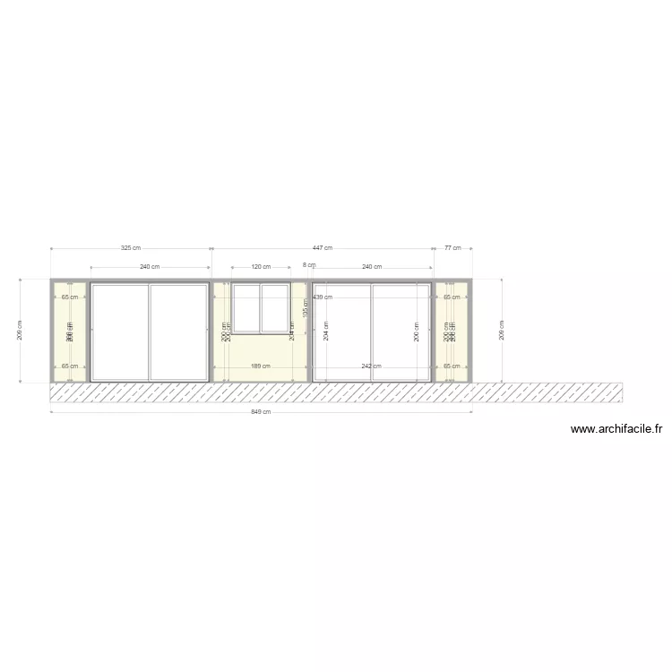 Facade V&eacute;randa avec fen&ecirc;tre. Plan de 