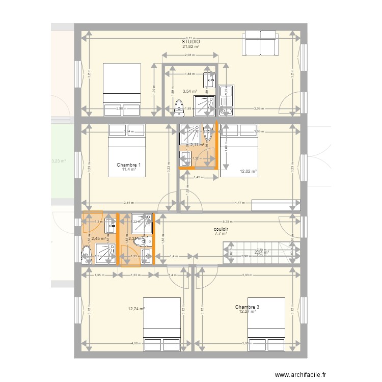 CH ABADIE SC MAX CHAMBRES . Plan de 23 pièces et 217 m2
