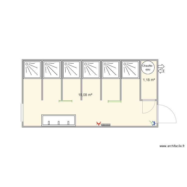 Module 6 Douches. Plan de 2 pièces et 16 m2