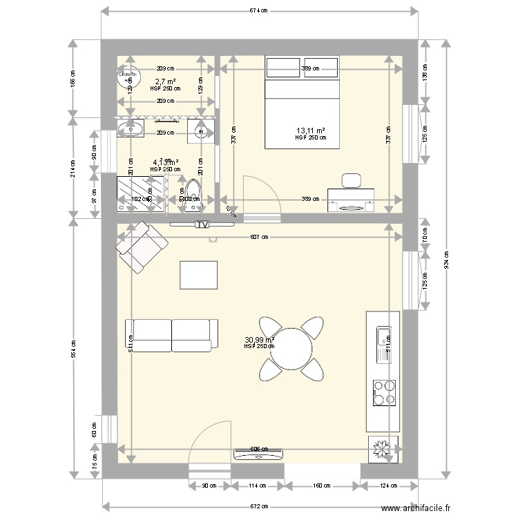 studio studio 51 m2. Plan de 4 pièces et 51 m2