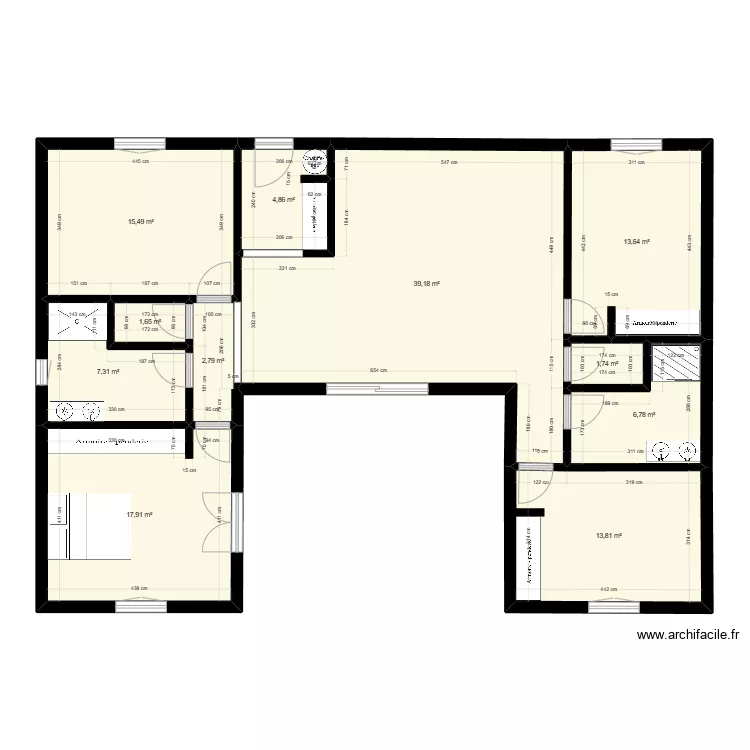 Maison en U Ooreka. Plan de 