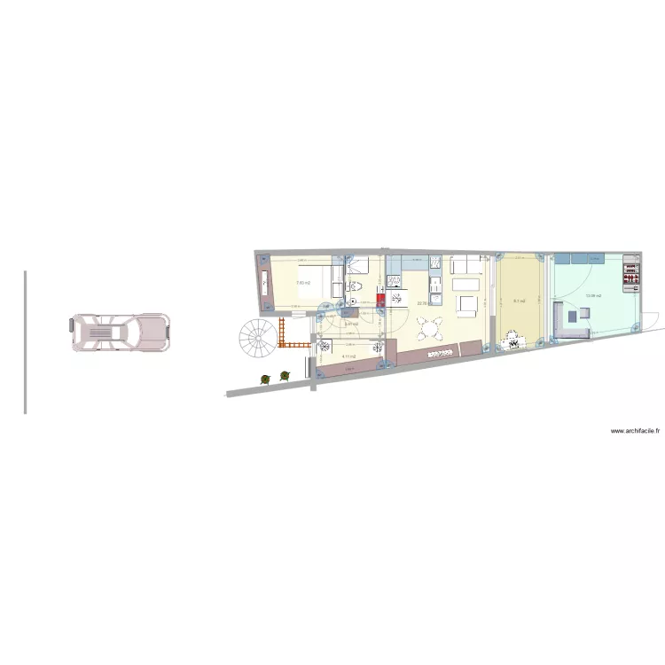 S&eacute;jour cuisine. Plan de 