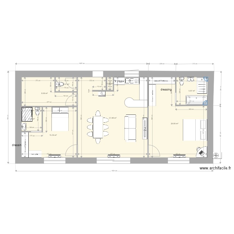 maison 100m2b. Plan de 8 pièces et 99 m2