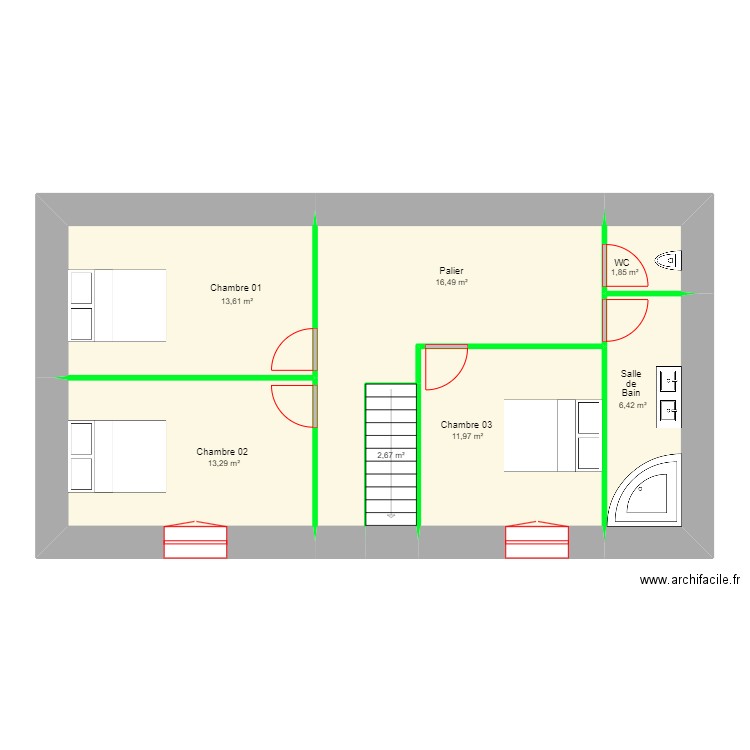 LEPAUVRE Pierre Maison Parigné Original 1er étage. Plan de 7 pièces et 66 m2