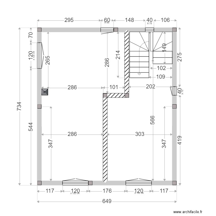 BOUSSER ETAGE MACONNERIE. Plan de 2 pièces et 41 m2