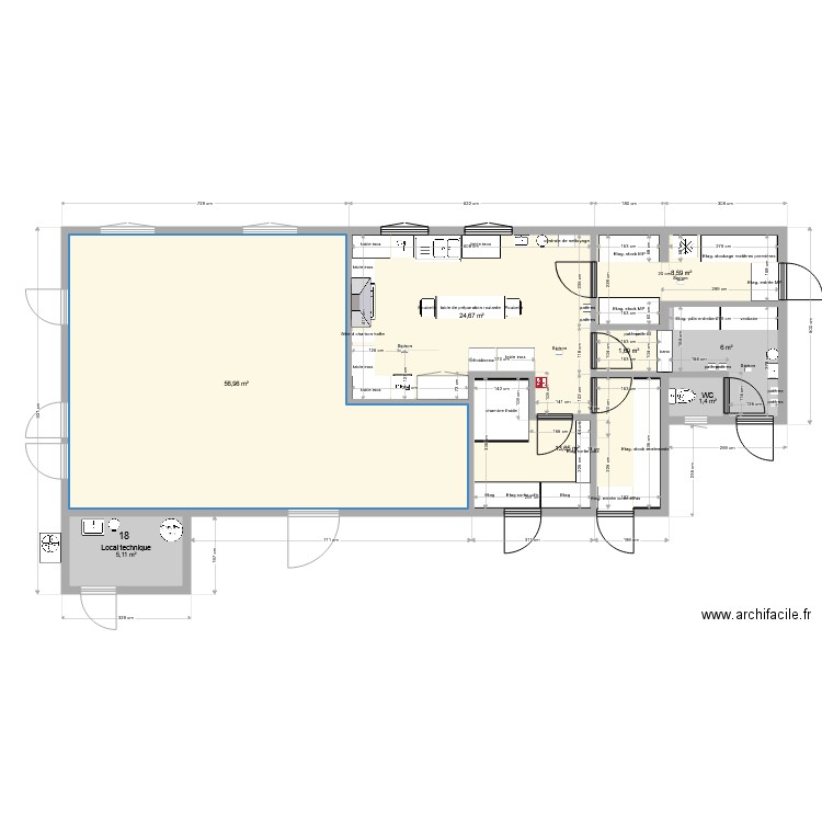 aménagements local pates version chamb froide extérieur. Plan de 0 pièce et 0 m2