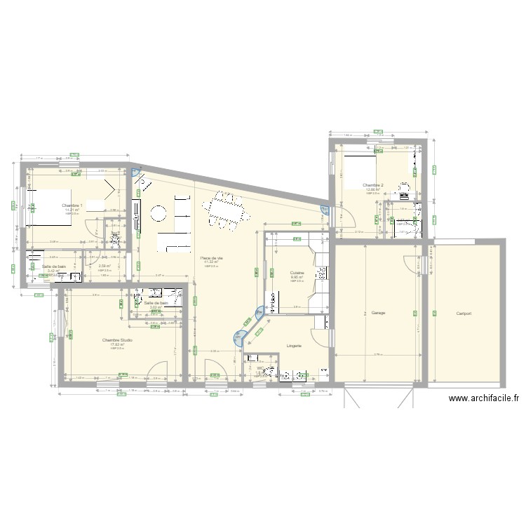 projet MCP. Plan de 14 pièces et 161 m2