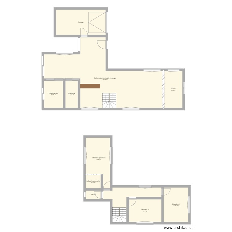 Hypothèse 2 extension maison. Plan de 11 pièces et 154 m2