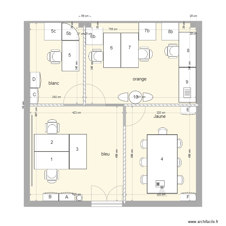 Bureau Montparnasse. Plan de 2 pièces et 59 m2