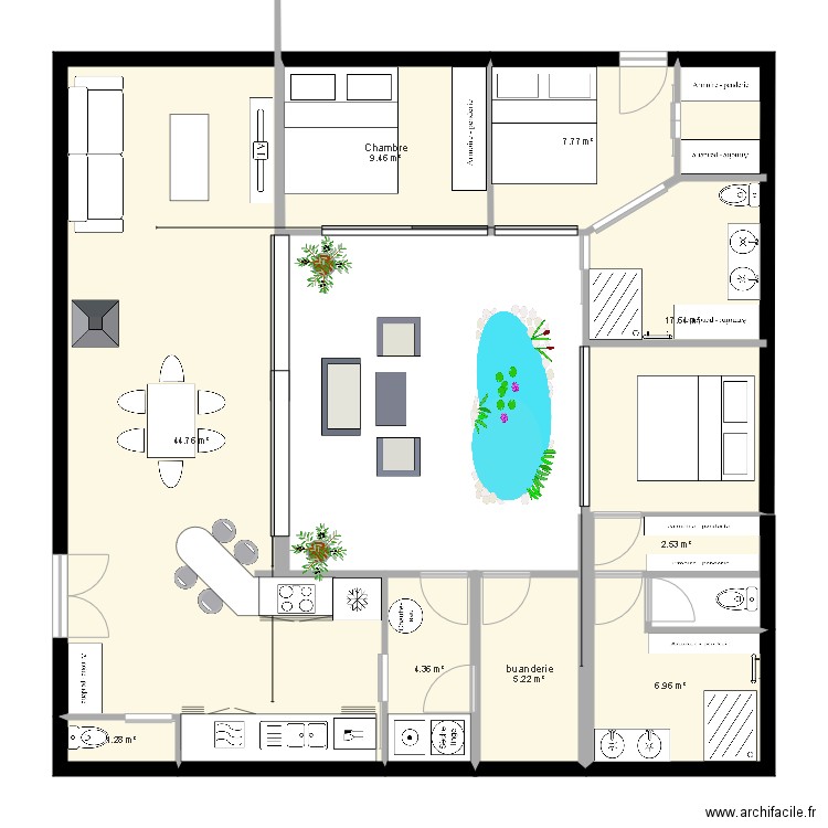 Maison patio spa nage sdb  noir. Plan de 0 pièce et 0 m2
