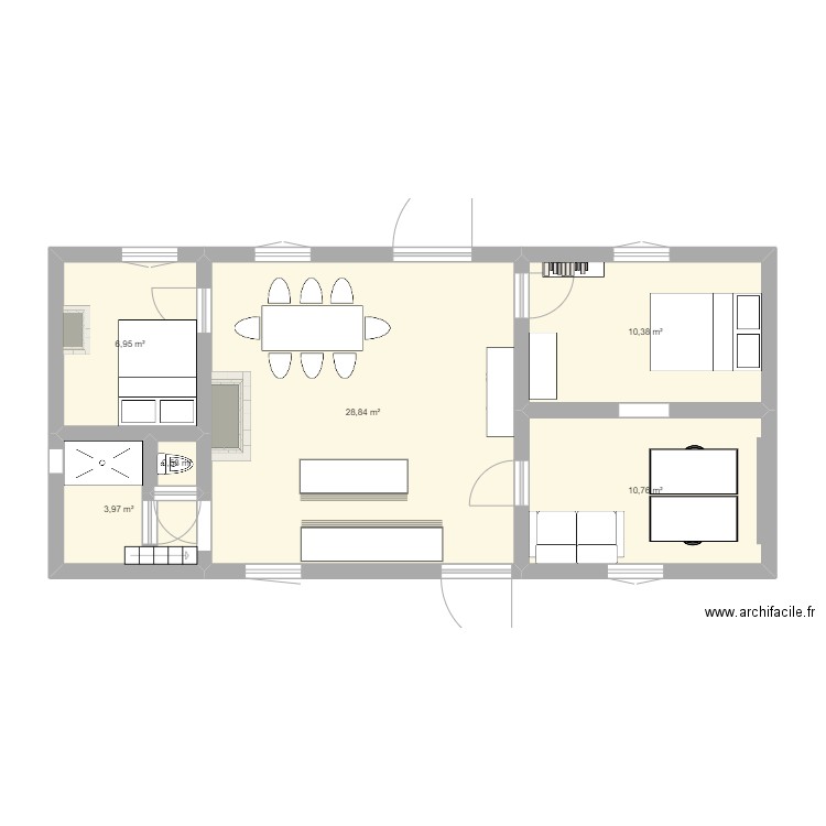 MaisonV1. Plan de 6 pièces et 61 m2