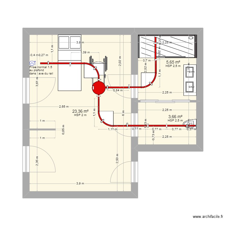 Pedebas. Plan de 3 pièces et 33 m2