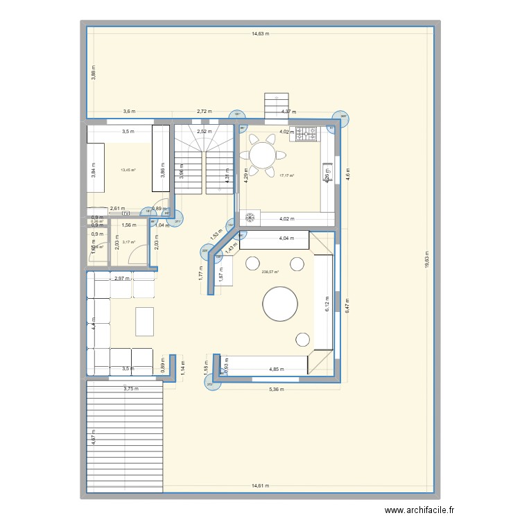 rdc. Plan de 6 pièces et 274 m2