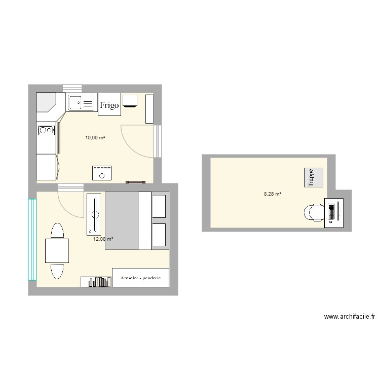 House étage. Plan de 3 pièces et 30 m2