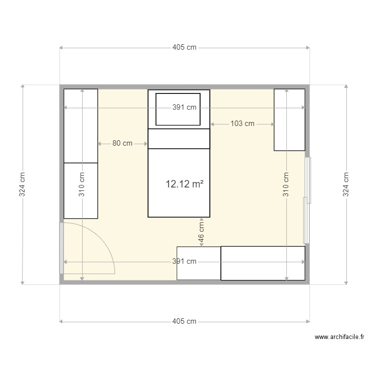 Chambre Noémie  90. Plan de 1 pièce et 12 m2