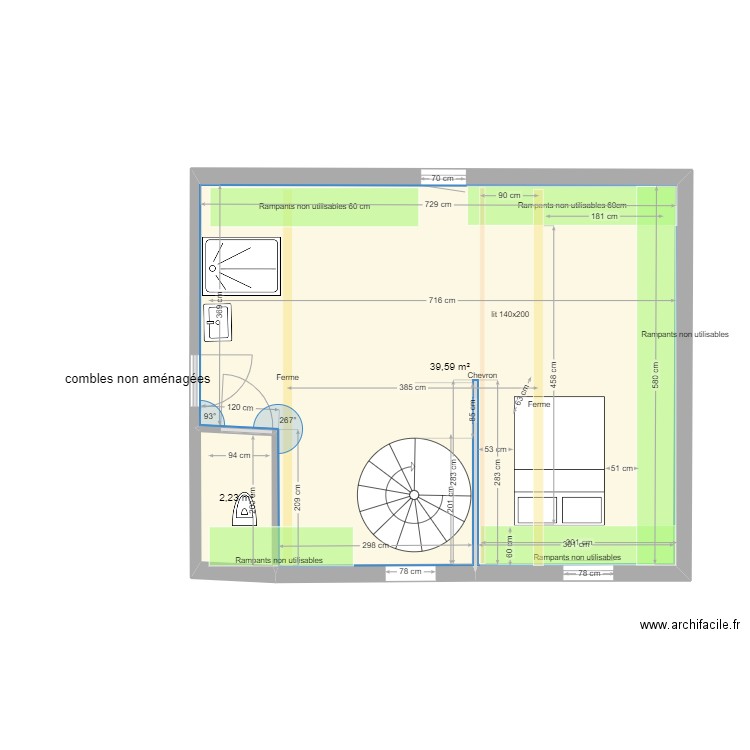 Etage branceilles 1. Plan de 2 pièces et 42 m2