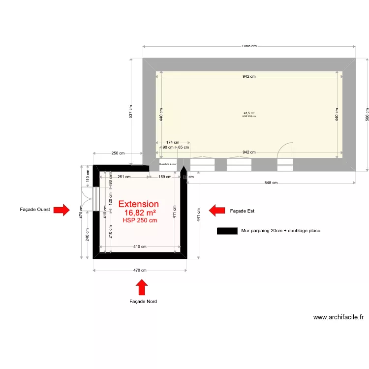 Vue de dessus extension - Issé. Plan de Vue de dessus extension - Issé. Plan de