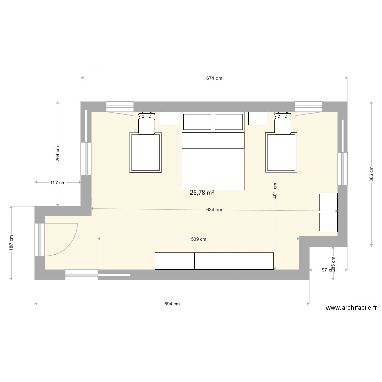 Chambre RDC meublée. Plan de 0 pièce et 0 m2