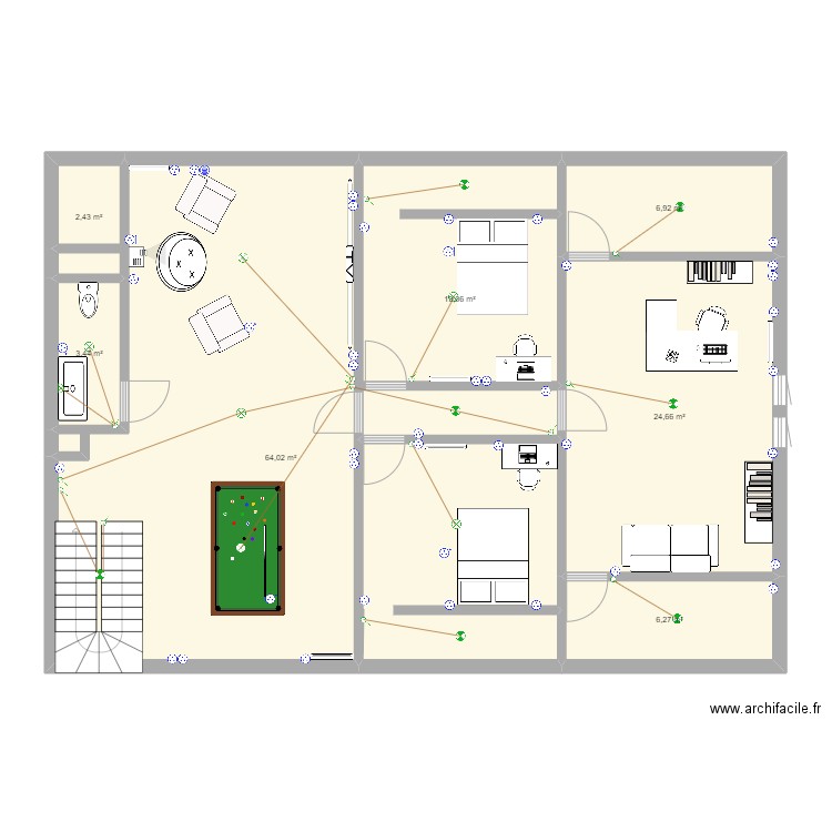 2eme etage. Plan de 7 pièces et 127 m2