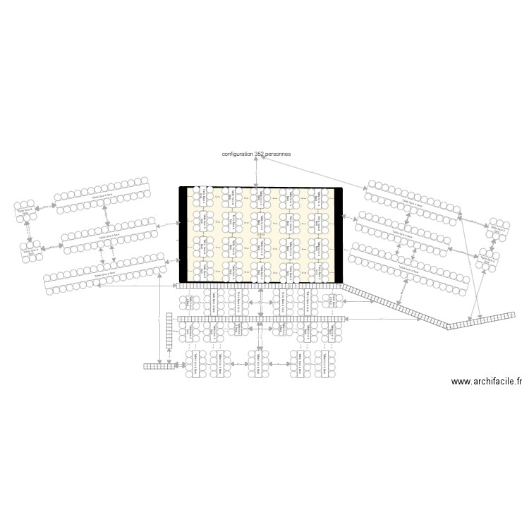 configuration 352 personnes. Plan de 2 pièces et 76 m2