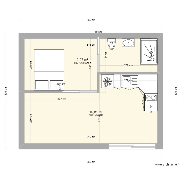 ProjetFOURTY. Plan de 2 pièces et 29 m2