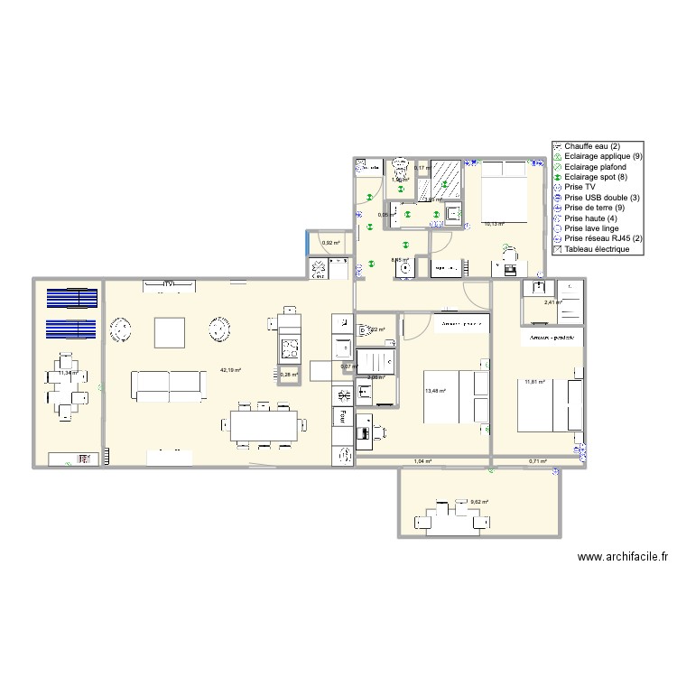 Santa Clara 2 face mer version famille WC V2. Plan de 19 pièces et 121 m2