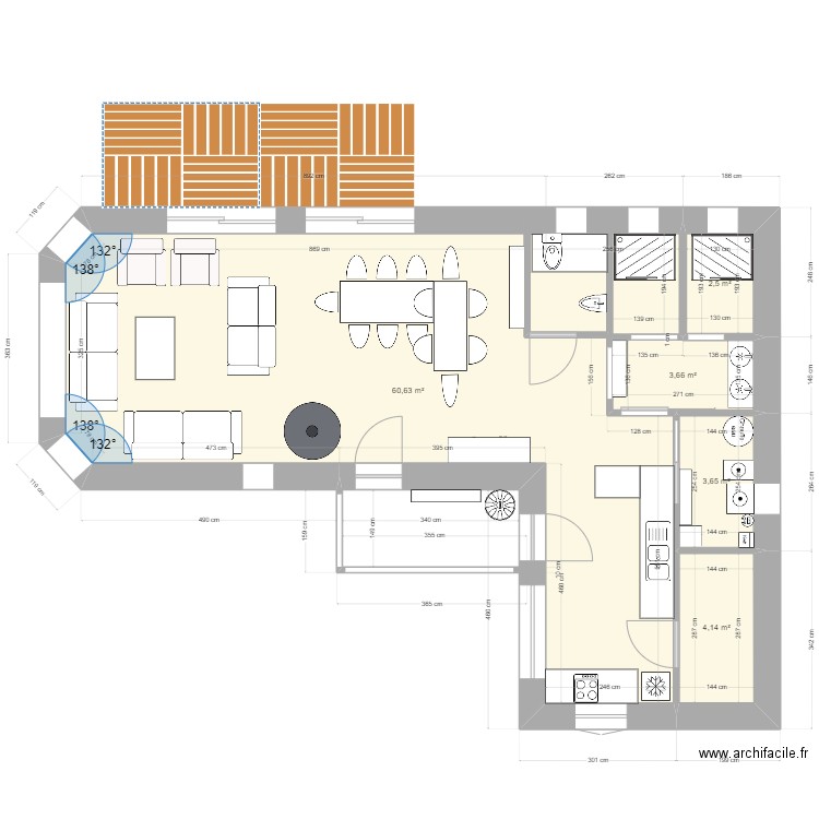 75m2. Plan de 5 pièces et 75 m2