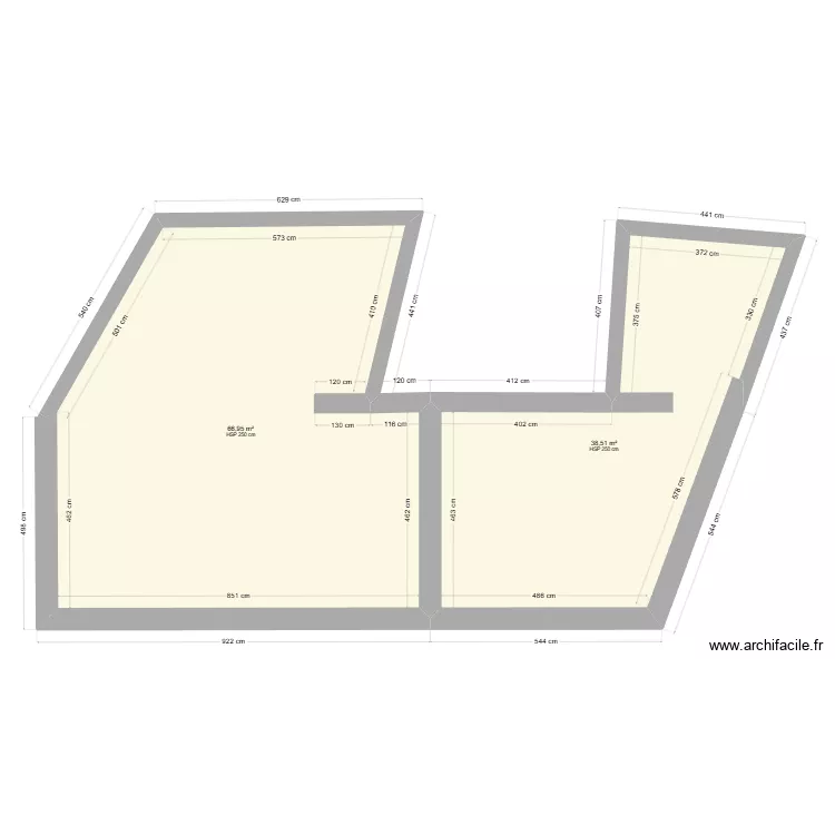Combles actuel. Plan de 2  et 105 m²