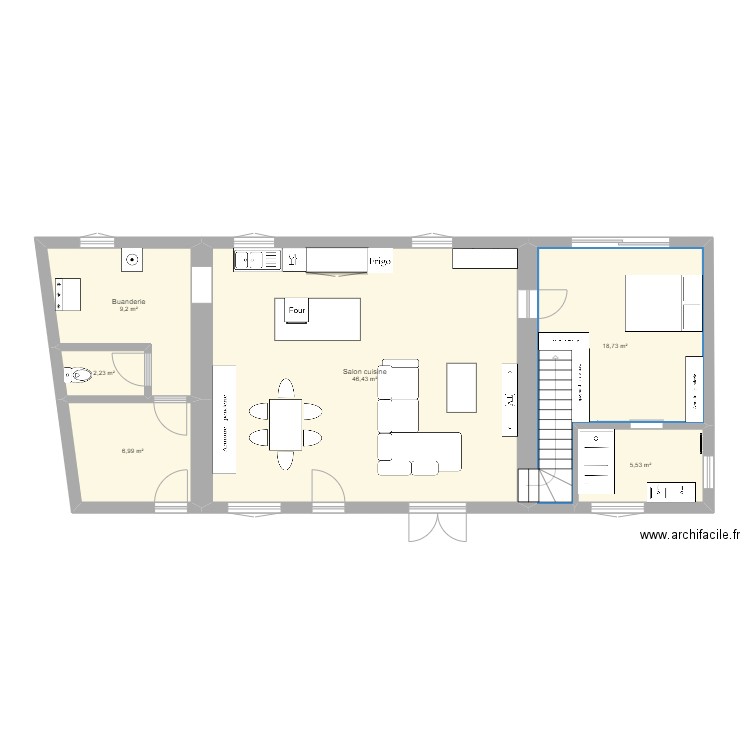 Maison Monts 2. Plan de 6 pièces et 89 m2