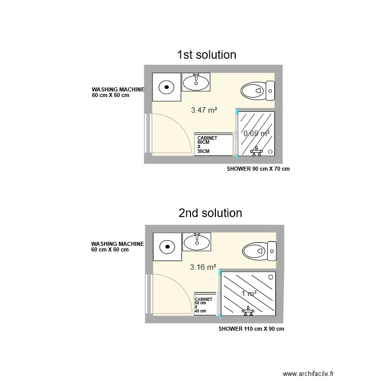2 solutions bathroom. Plan de 0 pièce et 0 m2