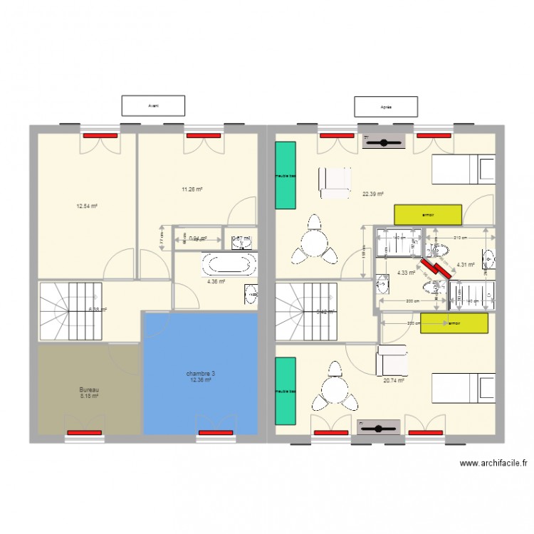 8 1er étage avant après. Plan de 0 pièce et 0 m2