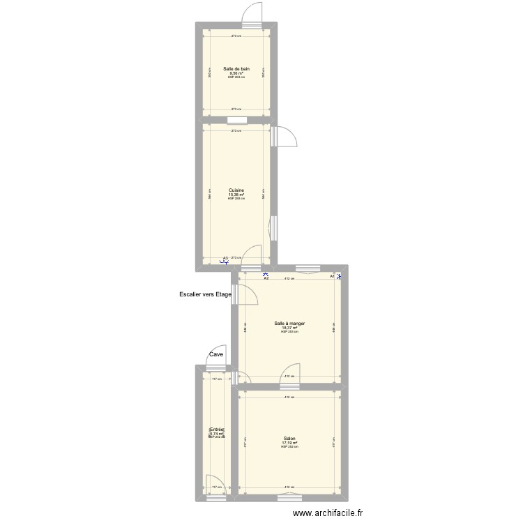 RDC ( Alison Dropsy ). Plan de 5 pièces et 66 m2